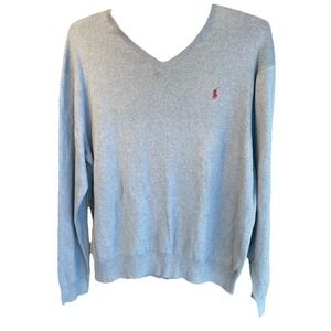 Polo‎ Ralph Lauren Mens XXL V Neck Long Sleeve Pima Cotton Sweater Blue